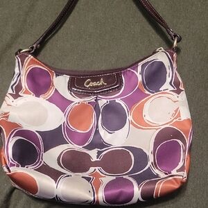 Coach Women's Purple and Orange Patterned Shoulder Bag